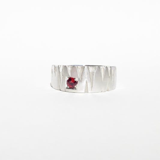 Silver Benbulben ring with red spinel