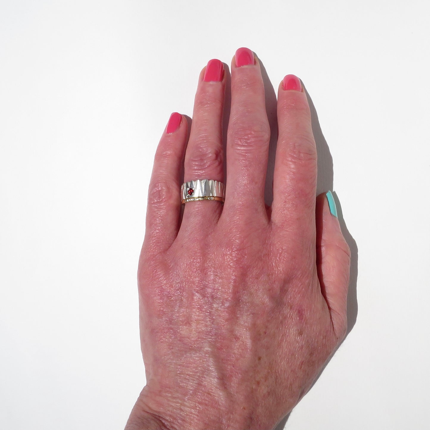 Silver Benbulben ring with red spinel