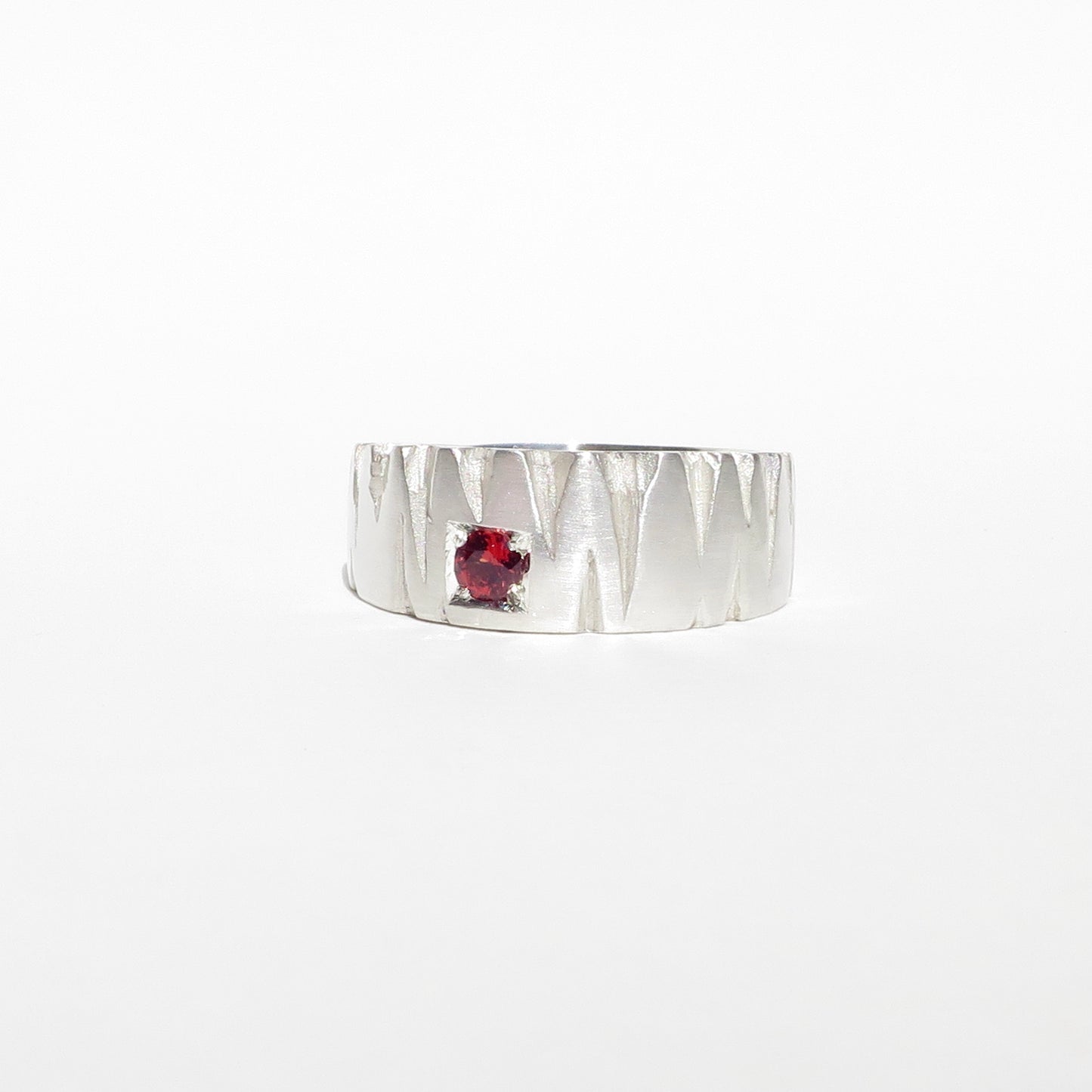 Silver Benbulben ring with red spinel