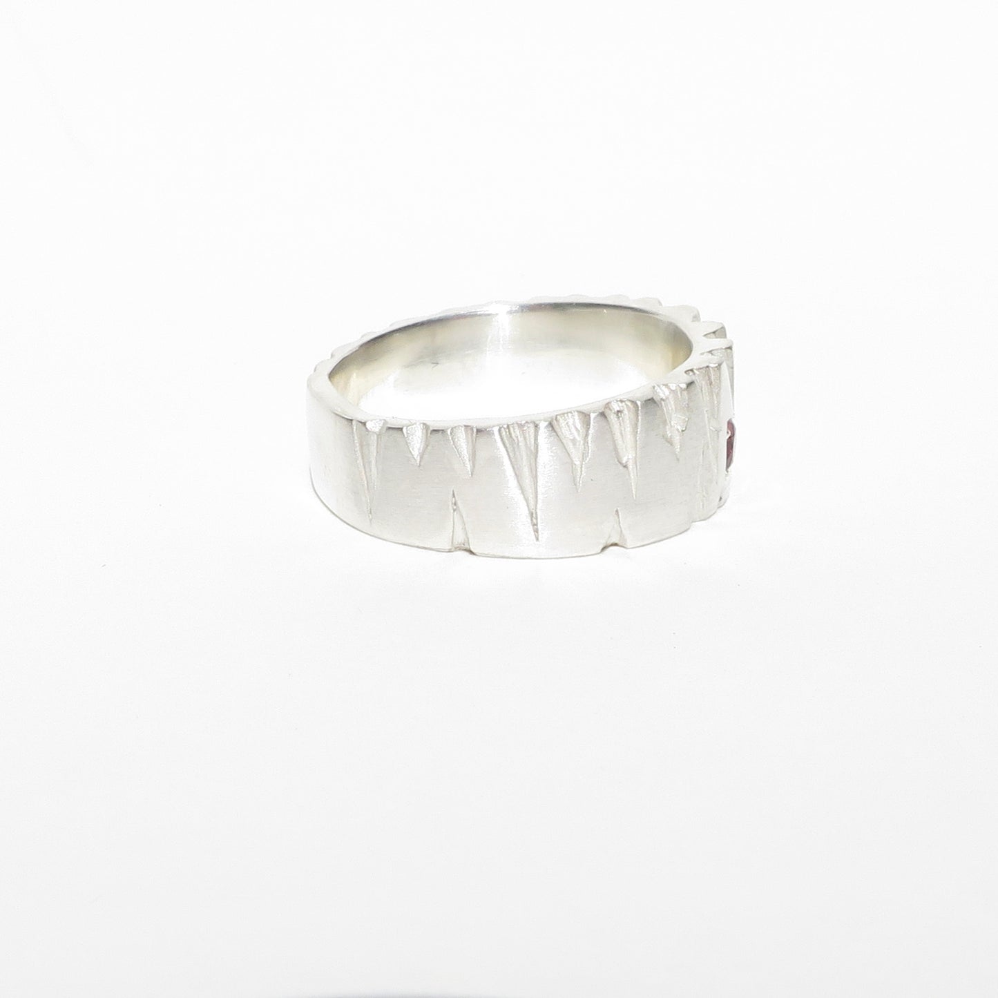 Silver Benbulben ring with red spinel