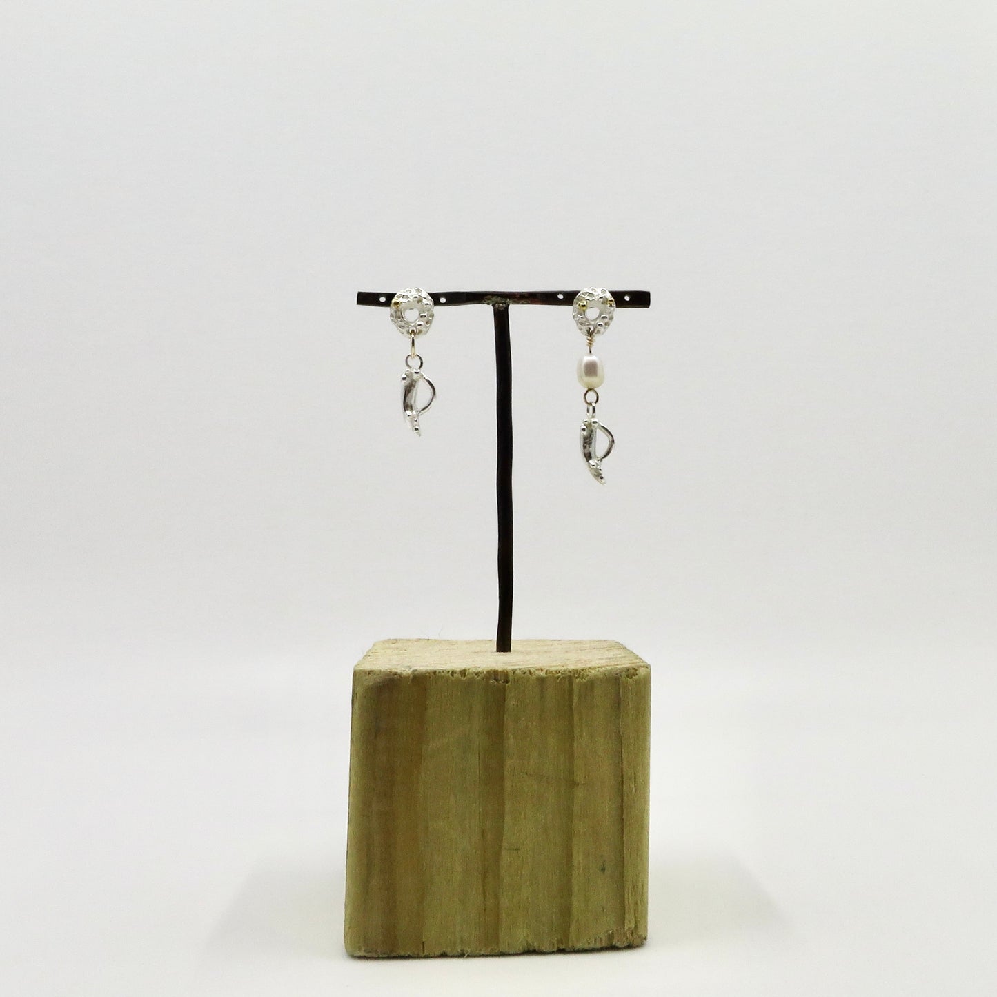 Silver and gold sea hugging pearl earrings